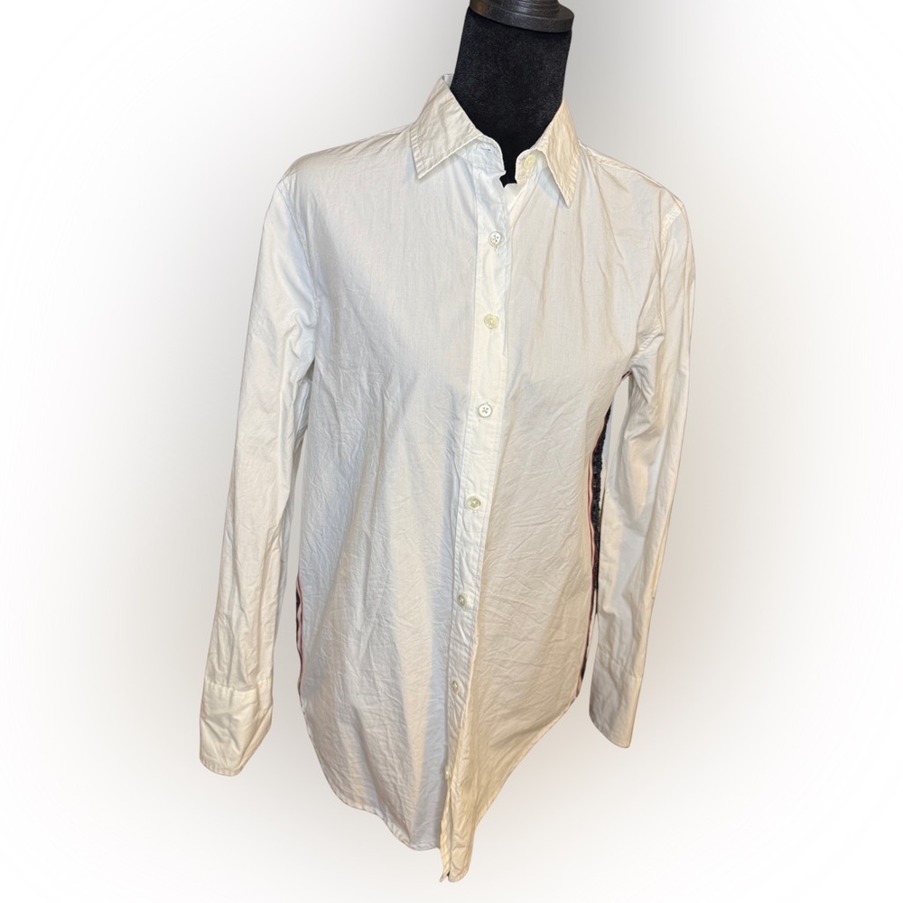 J. Crew White Button-Up Shirt with sequin stripe on sides